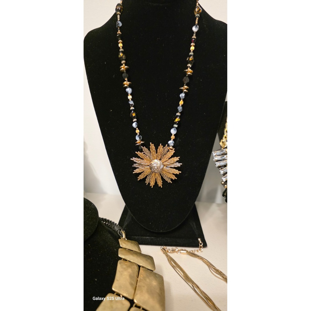 Necklace Vintage Black Gold Excellent MCM Starburst Pendant Brooch 20" Womens